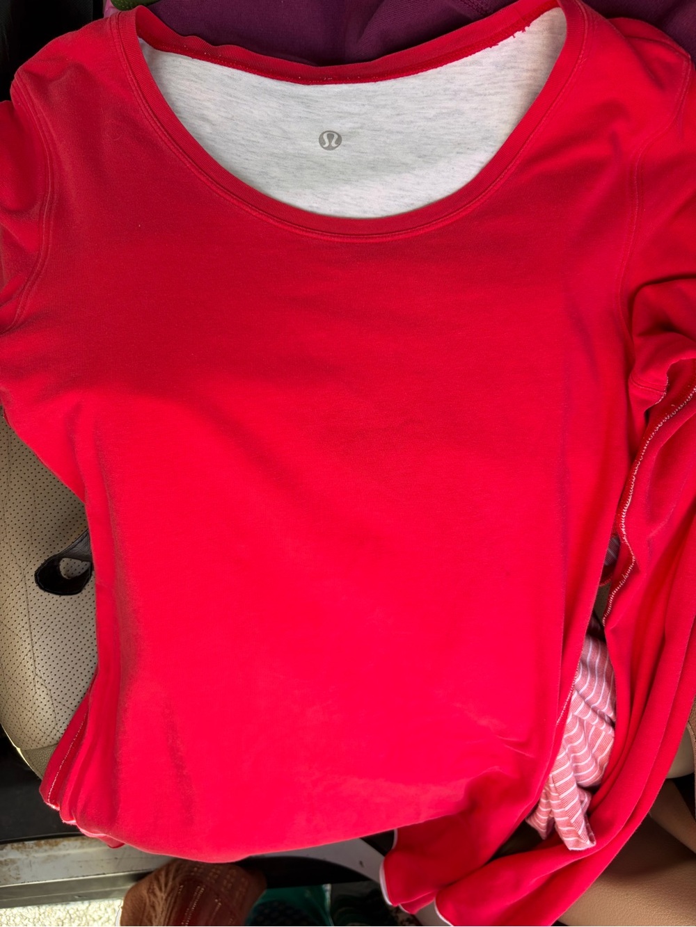 lululemon athletica Women's Bright Red Long Sleeve Scoop Neck Top